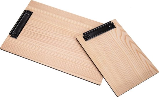 Goodline® - Presse-papiers Menu en bois A4 - type : HFC-Mélèze (Inachevé) + Pince Noire