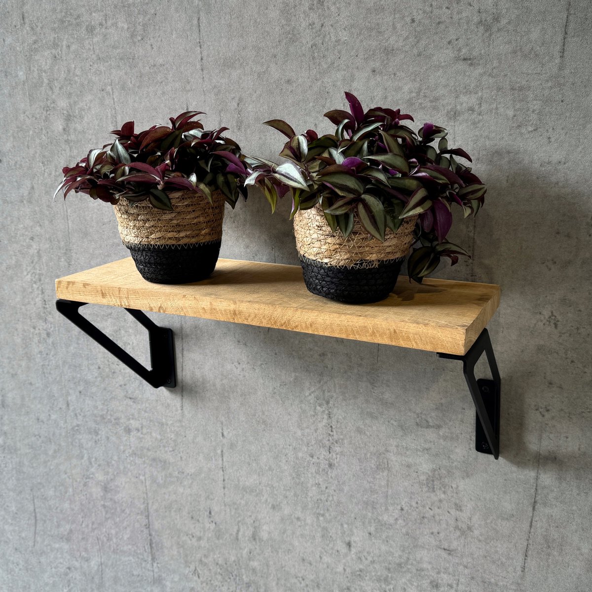 Industriële plankdrager onder voor een plank van 20cm breed - Planksteun - Set 2 stuks - Staal - Zwart gepoedercoat