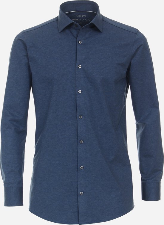 VENTI modern fit overhemd - jersey - blauw - Strijkvriendelijk - Boordmaat: 44