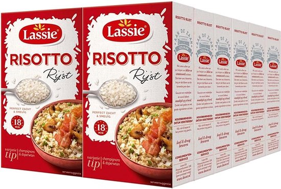 Lassie Risottorijst - 12x400g Voordeelverpakking - Italiaanse Risotto rijst - zach & smeuïge textuur - ronde korrel - 18 Minuten koken - 100% Natuurlijk en Glutenvrij