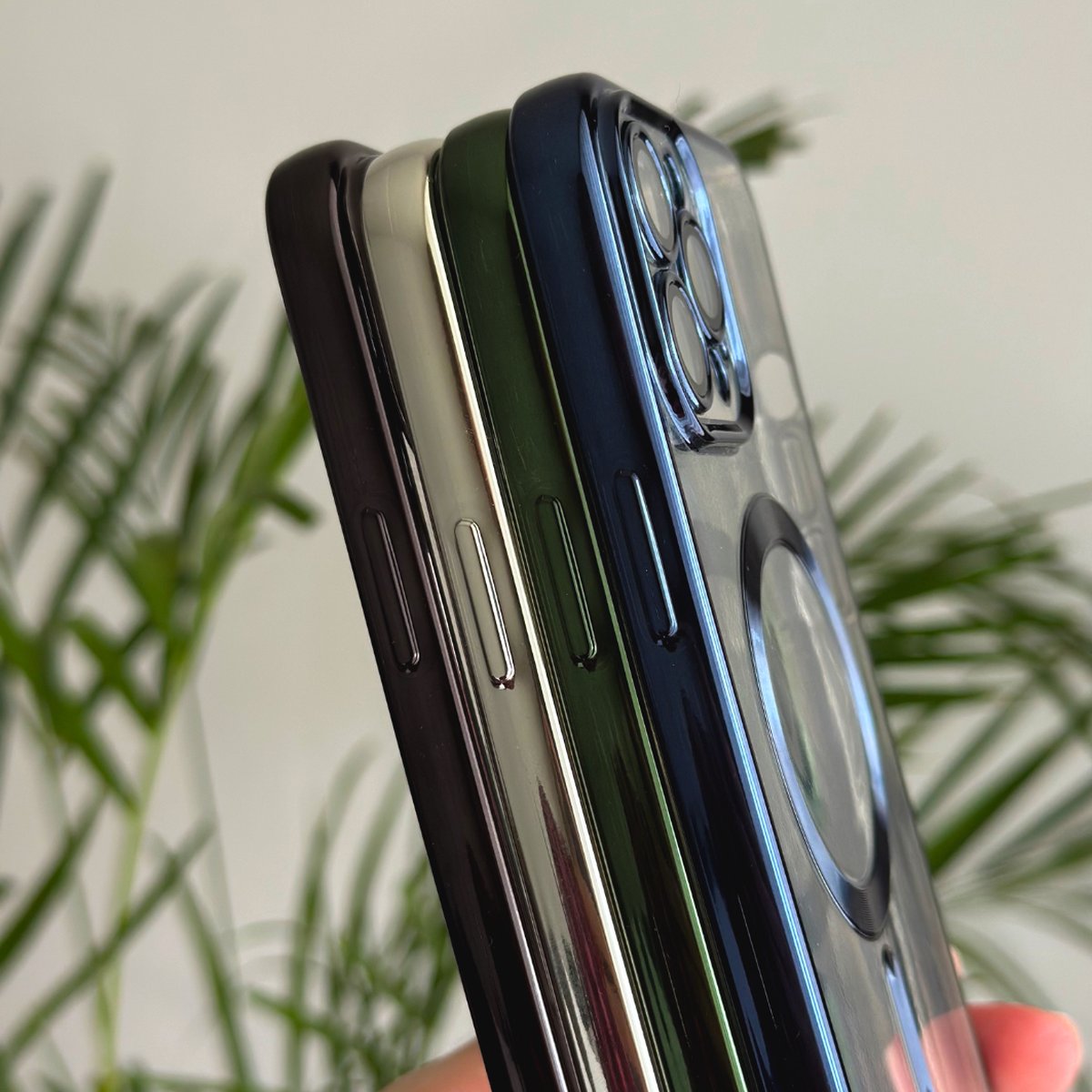 Optimity Hoesje voor iPhone 12 Pro Max Siliconen (Transparant) Magnetisch Blauw