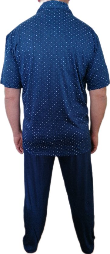 Heren - Pyjama - 2 Delig - Kleur Marineblauw - Korte Mouwen - Lange Broek - Knopen - Maat XL - Cadeau - Kerst