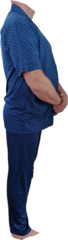 Homme - Pyjama - 2 Pièces - Couleur Bleu Marine - Manches Courtes - Pantalon Long - Boutons - Taille 3XL - Cadeau - Noël