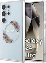 Guess Flowers Wreath Back Case (MagSafe Compatible) - Geschikt voor Samsung Galaxy S24 Ultra (S928) - Transparant