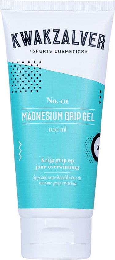 Kwakzalver No.1 Magnesium Grip Gel 100ml tube met de tekst 'krijg grip op jouw overwinning'.