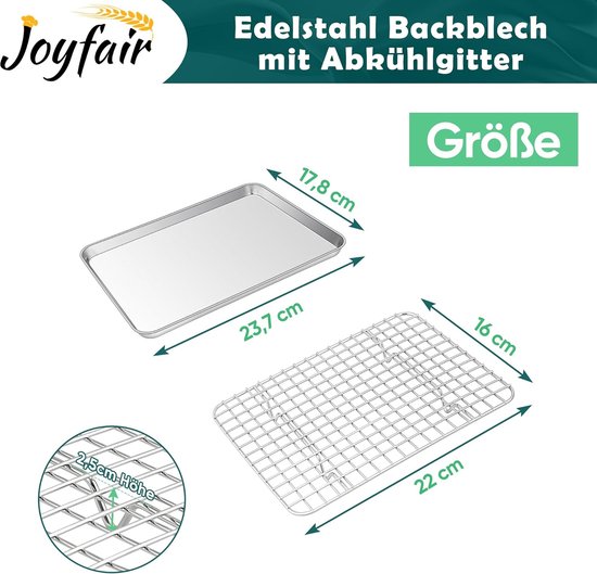 Homikit Bakplaat met afkoelrooster, roestvrij staal, rechthoekige bakvorm, ovenplaat en afkoelrooster voor bakken, braden, serveren, 40,5 x 30,5 x 2,5 cm, niet giftig en gezond