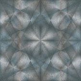 3D behang Profhome 386924-GU vliesbehang hardvinyl warmdruk in reliëf licht gestructureerd in caleidoscoop ontwerp glanzend blauw petrol grijs zilver 5,33 m2
