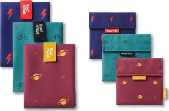 Roll'Eat - 3 x Boc 'n Roll & 3 x Snack 'n Go - Thunder & Bike & Saturn - Film alimentaire - Réutilisable