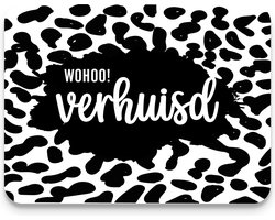 Studio Juulz - Verhuiskaart | 20 x WOHOO VERHUISD DIKKE ZWARTE STIPPEN VERFSPAT | stippen | Verhuiskaarten | Verhuizen | Adreswijziging | Verhuisbericht | Nieuw huis | Samenwonen | Lief | Modern | Huisjes | A6 | zwart wit | verfspat