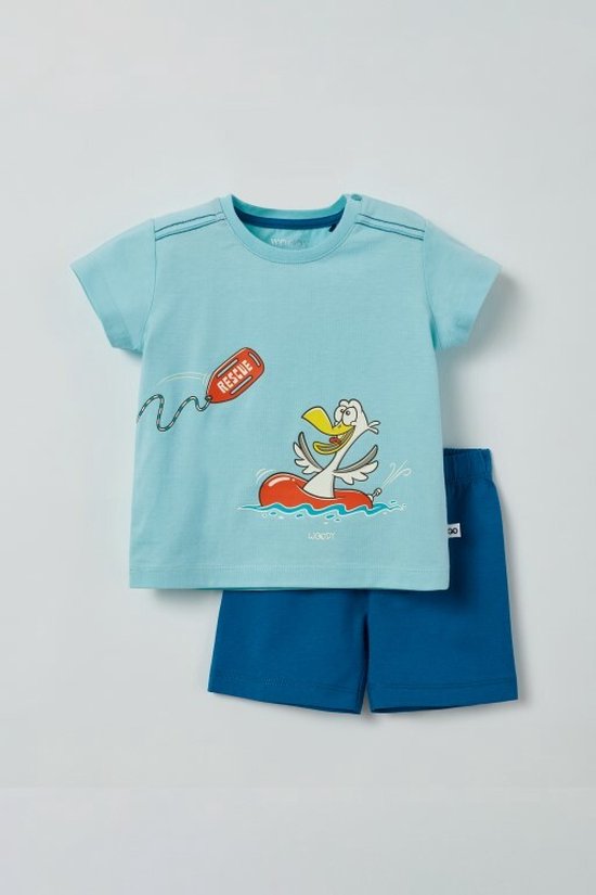 Woody - Baby Unisex Pyjama Meeuw - Lichtblauw - 9 maand