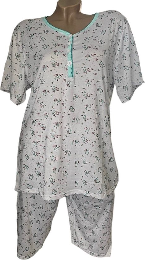 Dames capri pyjamaset 2295 met bloemenprint XXXL wit/groen