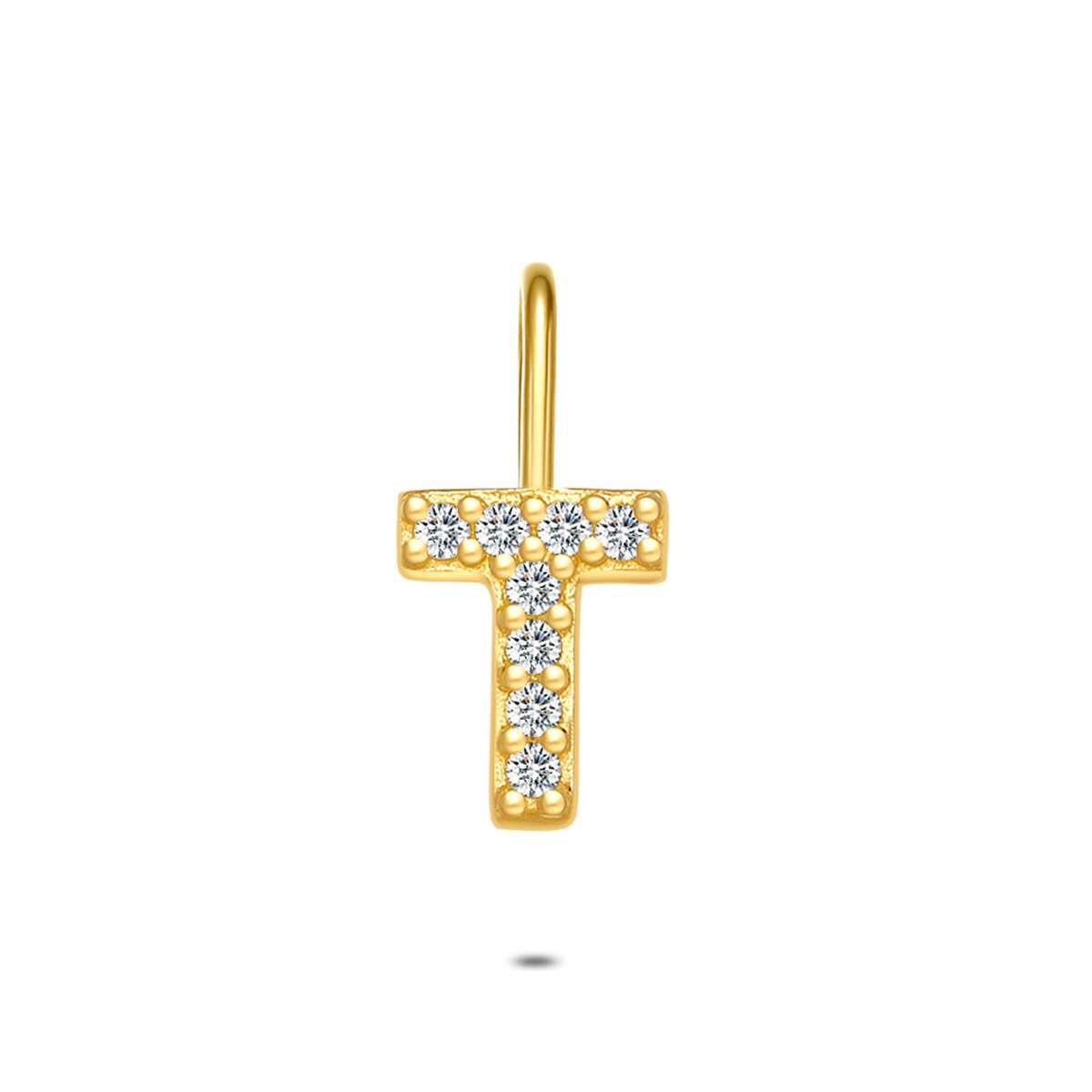 Twice As Nice Hanger in 18kt verguld zilver, letter T met steentjes