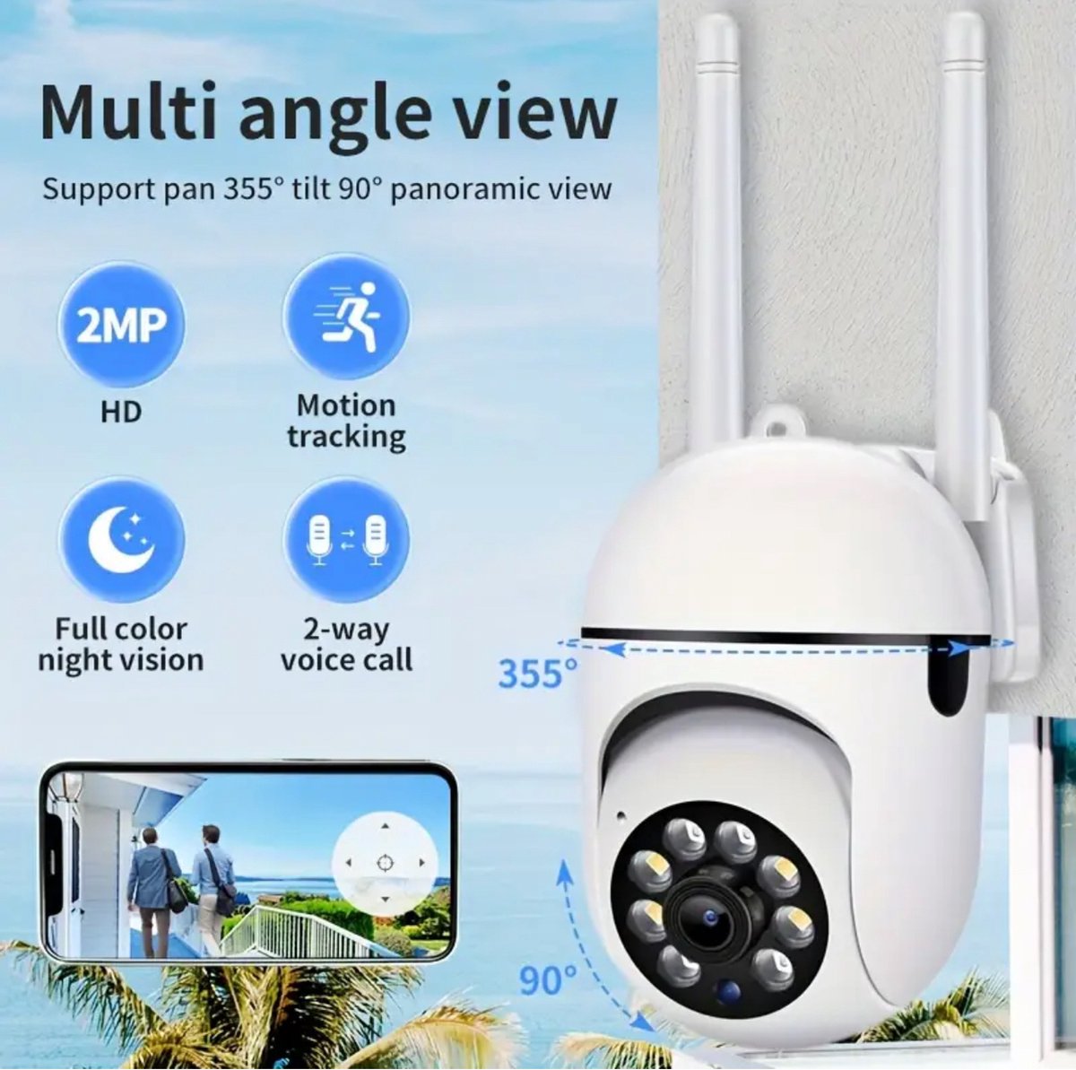 Full HD 1080P Wifi Bewakingscamera - PTZ IP Camera Binnen en Buiten - Nachtzicht en Bewegingsdetectie – foto 5