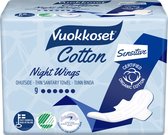 Vuokkoset Organisch Katoenen Maandverband Nacht Vleugels 9st - Gevoelige Huid - Nordic Swan - Allergy Friendly - Dermatologisch Getest