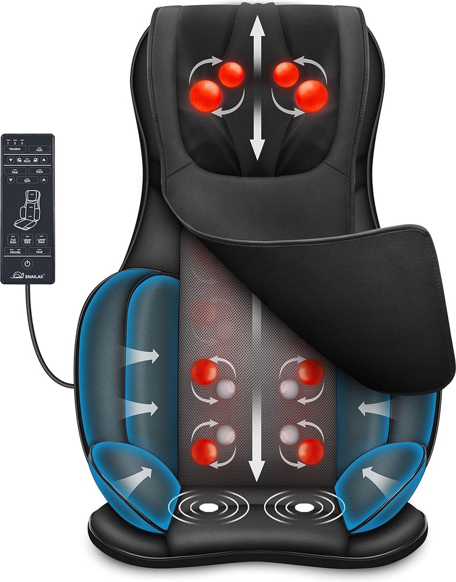 Goedkoopste Shiatsu Massagestoelkussen met Warmte- en Luchtcompressie - Volledige Rugmassagezetel met Kneden - Draagbaar Massagepad voor Rug en Nek - Geschenken