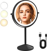 Oplaadbare LED Make-up Vanity Mirror met 1x/10x vergroting - 3 kleuren, lichten en vergrote reflectie voor make-up spiegel (710B10X)
