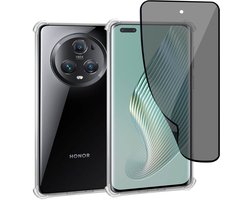 Geschikt voor Honor Magic5 Pro - Hoesje + Privacy Screenprotector – Privé - Gehard Glas Cover