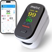 Metic Saturatiemeter Met App - Zuurstofmeter Vinger - Incl. Batterijen - Met Koord - Best Getest - Oximeter