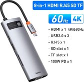 NewWave® - Baseus 4K 60Hz USB C Hub Type C - Van USB C Naar Diversen Poorten - Ethernet, HDMI, USB, SD Card & Micro SD