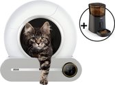 Bac à litière automatique pour chat - Bac à litière autonettoyant - Avec tapis de litière pour chat, 3 rouleaux de sacs de collecte et mangeoire automatique Zedar A900