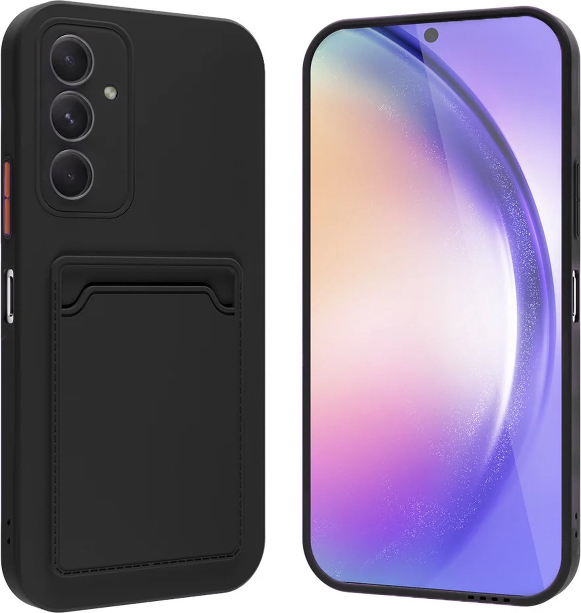 ShieldCase siliconen hoesje met pasjeshouder geschikt voor de Samsung Galaxy A25 hoesje - telefoonhoesje met ruimte voor pasjes - siliconen back cover (zwart)
