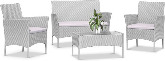 Loungesets - Tuinmeubelset in rotan kunsthars - 4 met - met 2 fauteuils, 1 bank en 1 tafel - Grijs