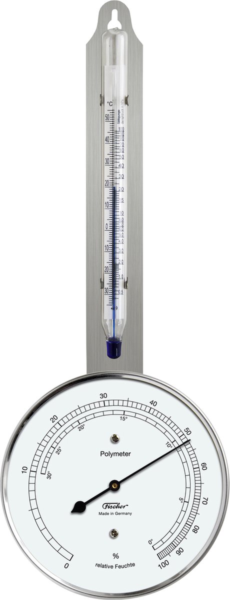 Fischer - Polymeter 115 - Ø103 mm RVS - Haarhygrometer & Glasthermometer - Dauwpuntbepaling