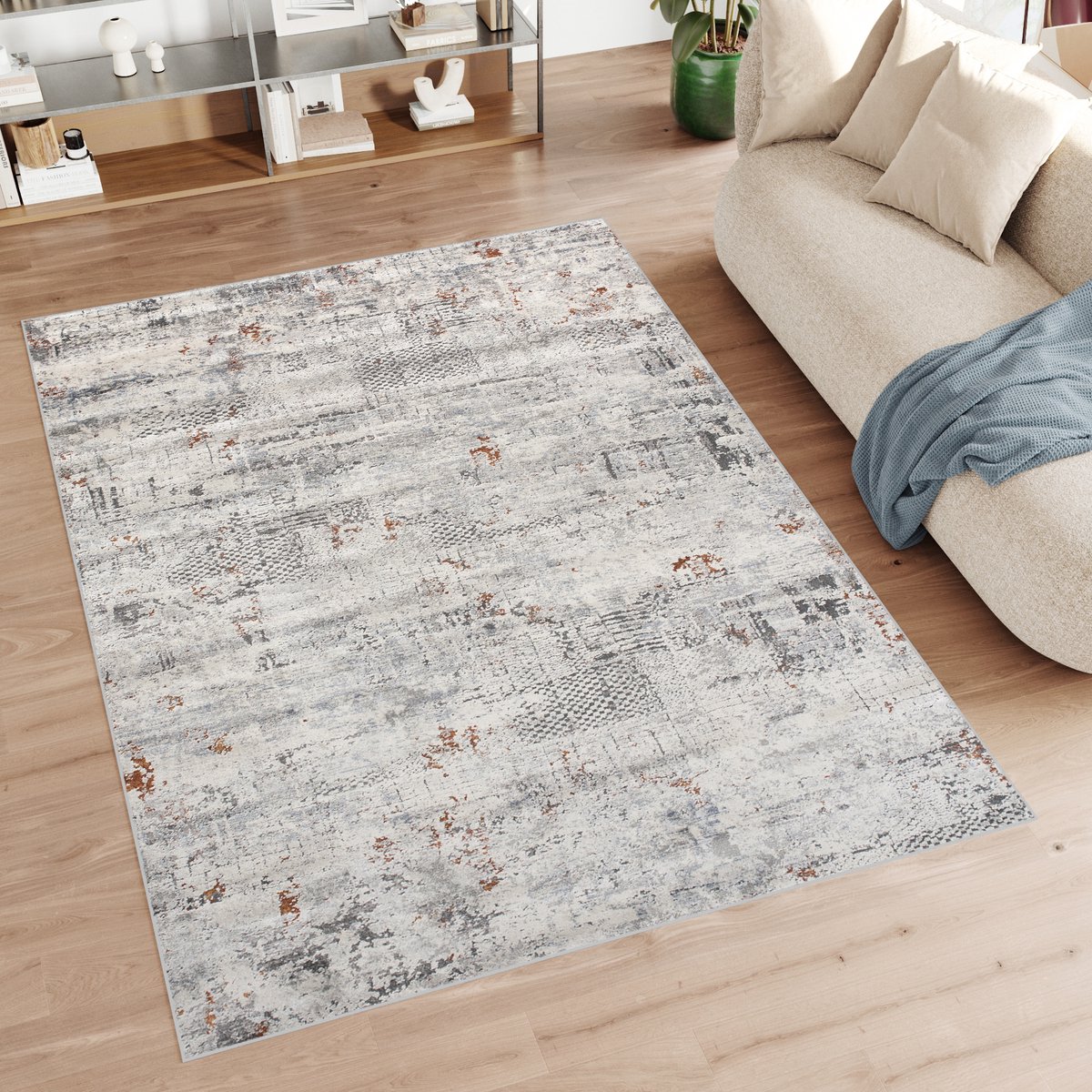 Tapiso Feyruz Vloerkleed Creme Modern Woonkamer Laagpolig Abstract Tapijt Maat- 80x150 Creme 3