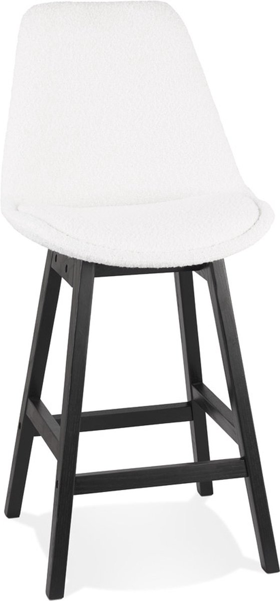 Alterego Design Alterego Halfhoge kruk 'SANDRA MINI' van witte badstof met zwarte houten poten