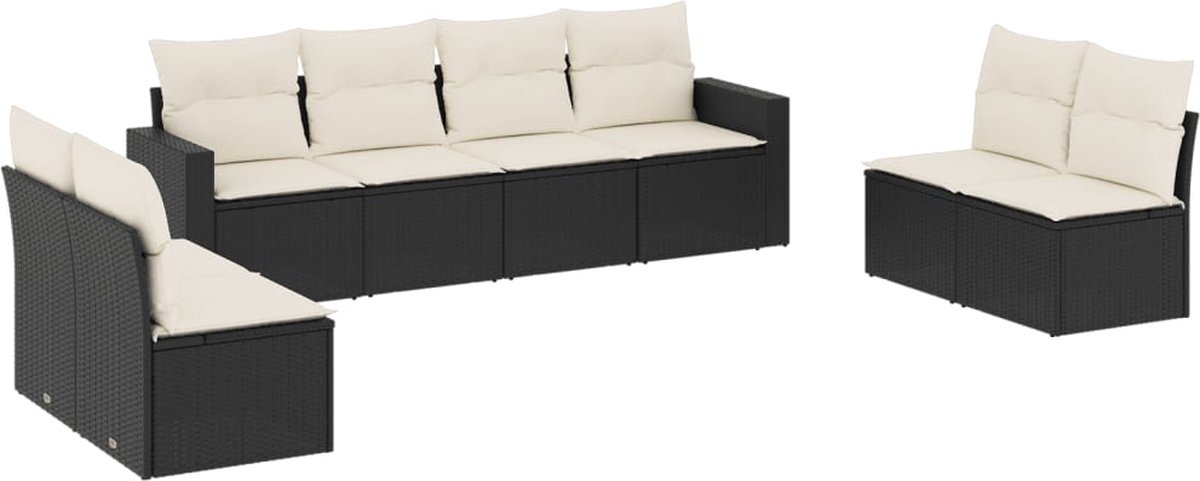 vidaXL 8-delige - Loungeset - met - kussens - poly - rattan - zwart