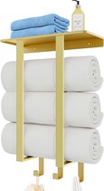 Handdoekhouder met plank voor badkamer, handdoekrek muur voor kleine badkamer, 50 cm badhanddoekhouder gasten wc, goud