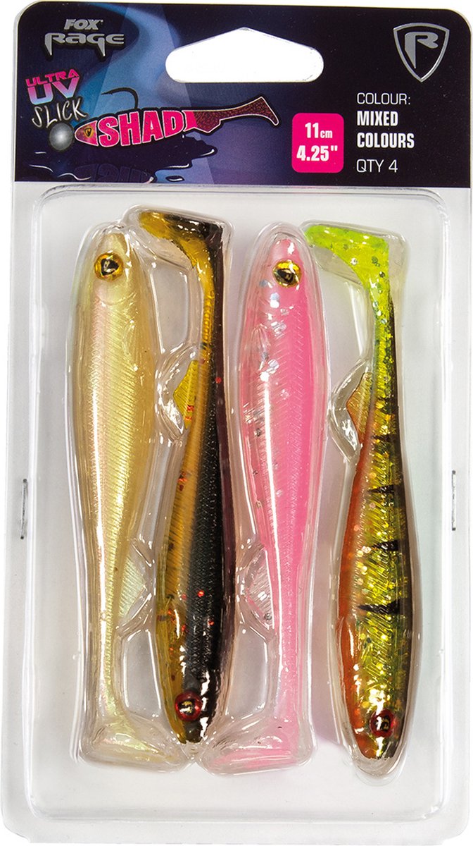 Fox Rage Slick Shad UV Mixed Colour Pack - 4 Stuks UV PC; P; DO; P 11cm UV PC; P; DO; P van Merkloos — afbeelding 3