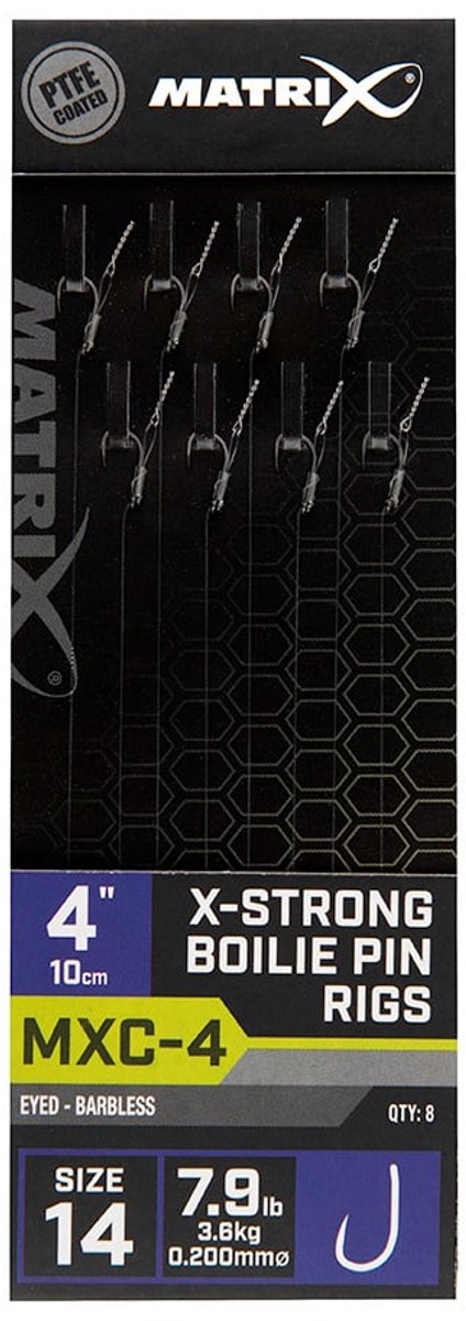 Matrix Onderlijn MXC-4 X-Strong Boilie Pin Rigs 10cm Eyed-Barbless (8 pcs) - Maat : Haak 16 - 0.180mm van Matrix — afbeelding 2