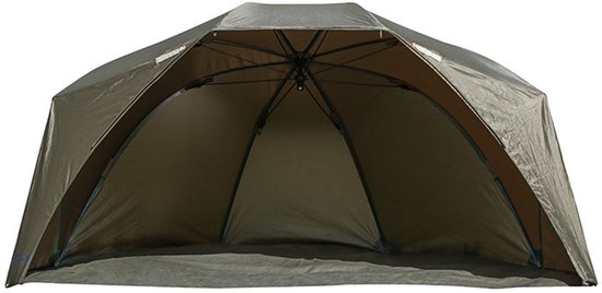 Groene Easy Brolly visdobbel, van voren gezien, met de binnenkant zichtbaar.