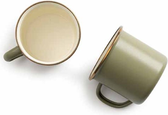 Foto: Barebones enamel mok beker olive set van 2 emaille cups olijfgroen