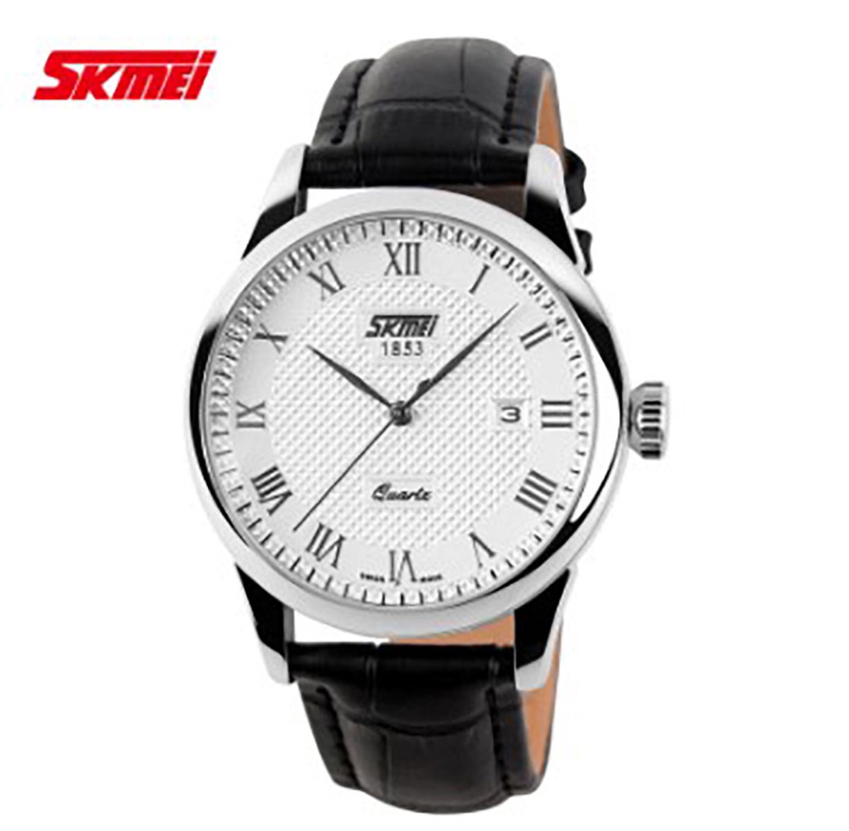 SKMEI Heren horloge 41 mm - Witte wijzerplaat -Zwarte band