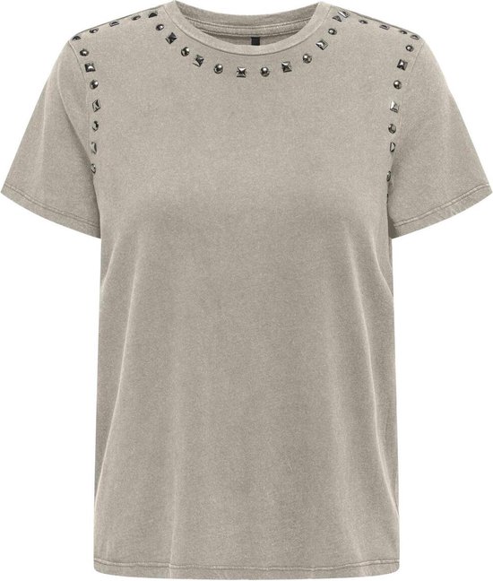 Only T-shirt Onllucy Life Ss Studs Top Box Jrs 15321029 Silver Lining Dames Maat - XXL
