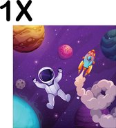 BWK Textiele Placemat - Astronaut - Ruimte - Planeten - Getekend - Set van 1 Placemats - 40x40 cm - Polyester Stof - Afneembaar
