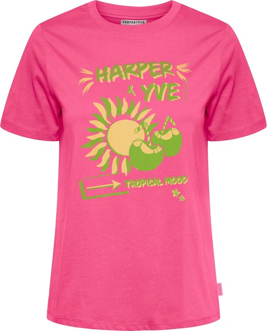Harper & Yve Tropical-ss Tops & T-shirts Dames - Shirt - Roze - Maat M
