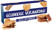 Jules Destrooper Natuurboterwafels (100g) & Amandelbrood met Belgische melkchocolade (125g) - "Gelukkige verjaardag / joyeux anniversaire" - Belgische koekjes - 225g