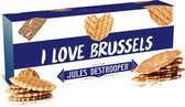 Jules Destrooper Natuurboterwafels & Parijse Wafels met opschrift "I love Brussels / j’aime Bruxelles" - Belgische koekjes - 100g x 2