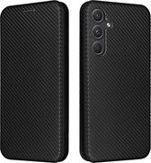 Telefoonhoesje geschikt voor Samsung Galaxy A35 zwart carbon fiber agenda wallet book case hoesje
