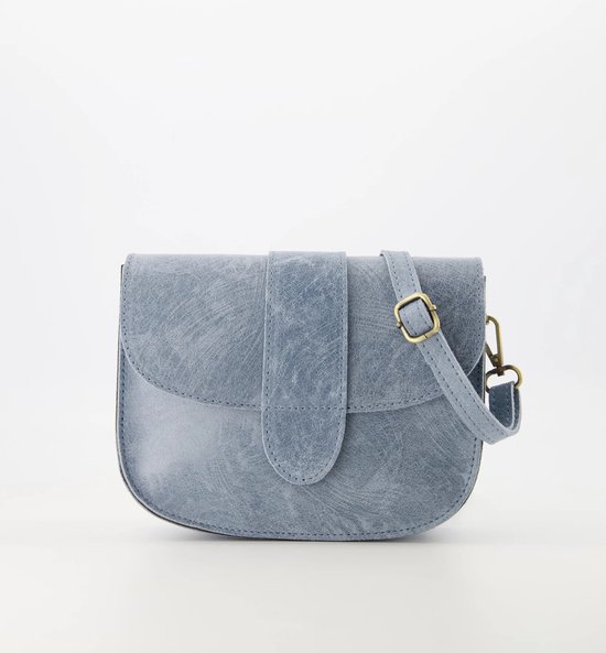 tas -jeansblauw -crossbody- leer - licht opgeschuurd