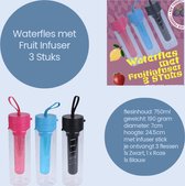 3 x Waterfles met Fruit Infuser - Fruit filter- 750 ml - set van 3 stuks - Zwart -Roze en Blauw
