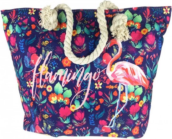 Sac de plage Shopper 44cmLx33cmH avec imprimé d'été avec Flamingo modèle 9