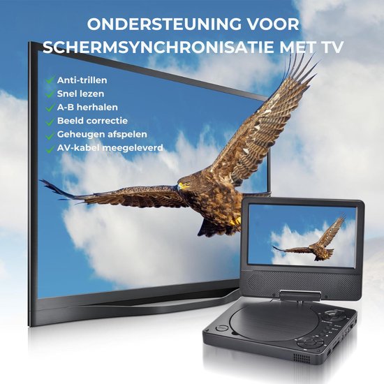 ALLGoods. Draagbare DVD Speler - Externe DVD Speler - Externe cd Speler met Afstandsbediening - 7,5Inch Draaibaar HD-Scherm - Draagbare DVD Speler Auto - met Gamefunctie - Nederlandse Taal - Zwart — afbeelding 4