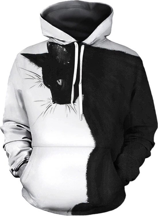 Hoodie poes - maat 4XL - vest - sweater - outdoortrui - trui - sweatshirt - zwart - wit