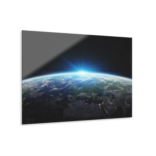 Indoorart Glasschilderij - Aarde vanuit de ruimte 60x40 CM - Plexiglas Schilderij - Inclusief montage Materiaal