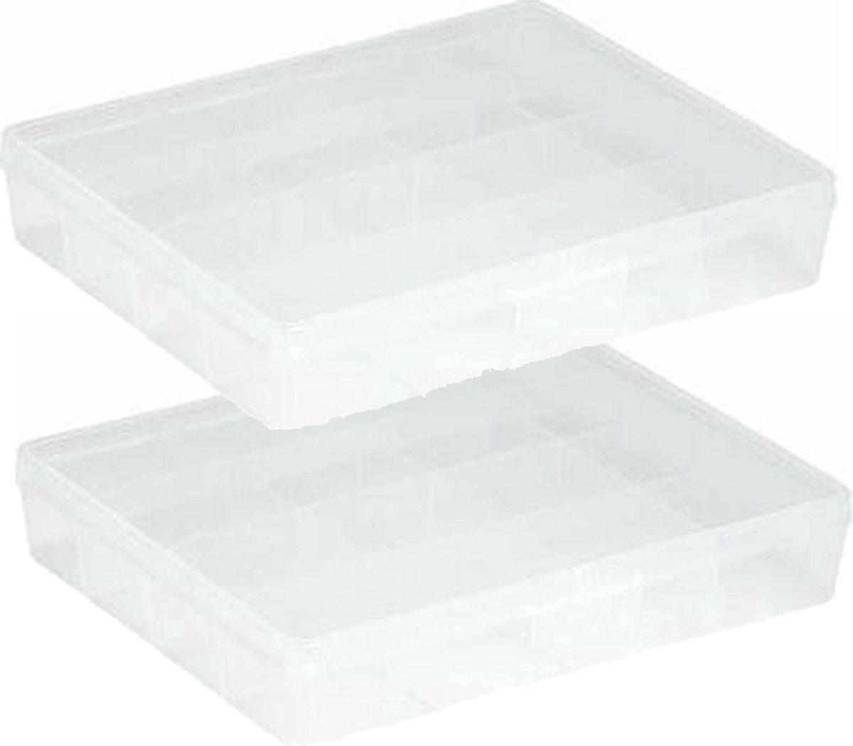 Q-LINE Opberg box/opbergdoos - 2x - 16 vaks - transparant - kunststof - 29,5 x 24,5 x 5,5 cm