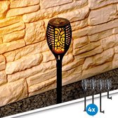 Solarlamp Fakkel lamp Small - Tuinfakkels voordeelset 4 stuks - Buitenlampen met vlameffect - LED tuinverlichting op zonne-energie - Zwart